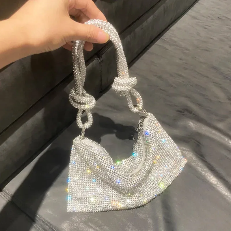 Amozae-luxury Designer hobo shoulder bag Handle Shining Rhinestones Evening clutch Bag Purse Crystal Purses and handbag Hobo Bags