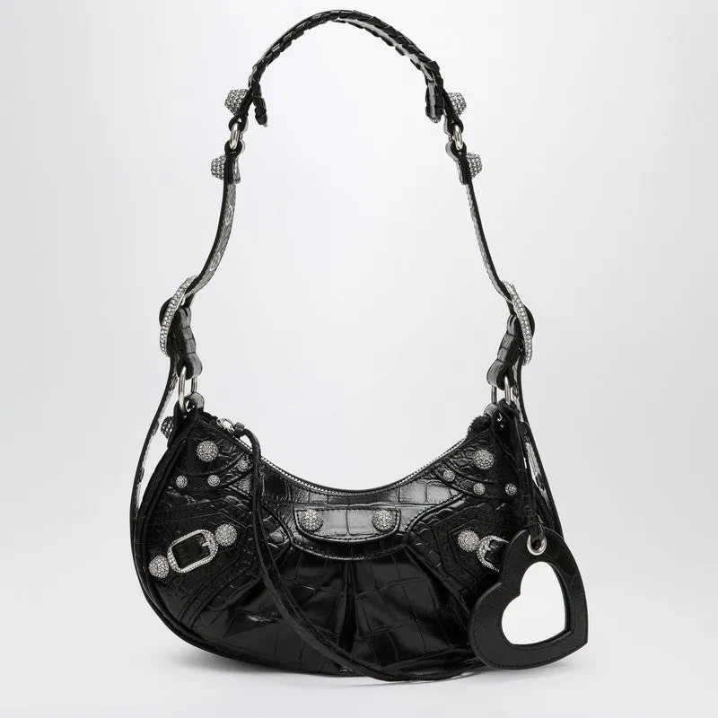 Balenciaga Le Cagole Xs Black Crocodile-Effect Mini Bag With Rhinestones Women