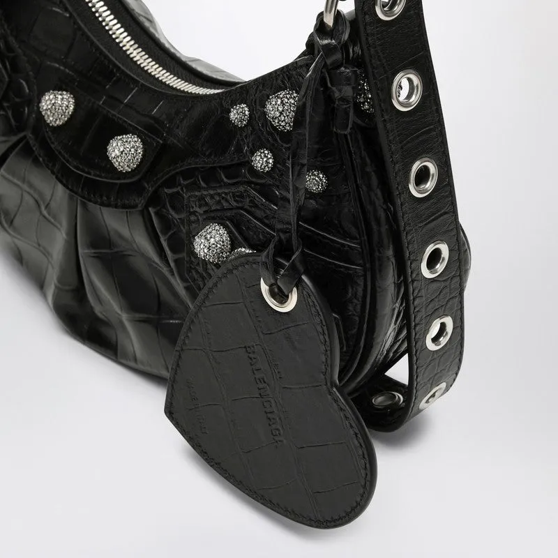 Balenciaga Le Cagole Xs Black Crocodile-Effect Mini Bag With Rhinestones Women