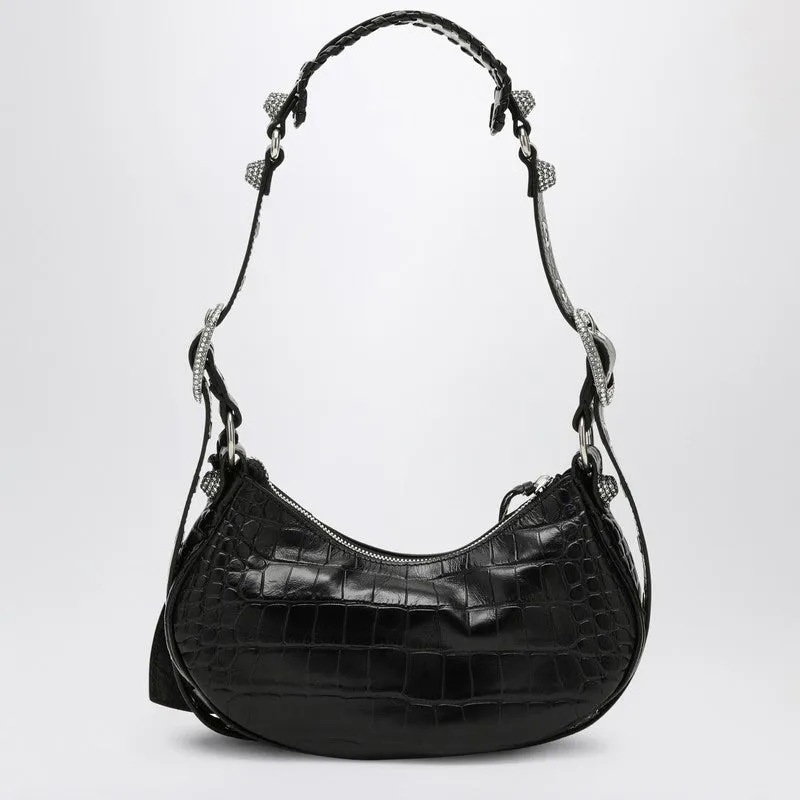 Balenciaga Le Cagole Xs Black Crocodile-Effect Mini Bag With Rhinestones Women