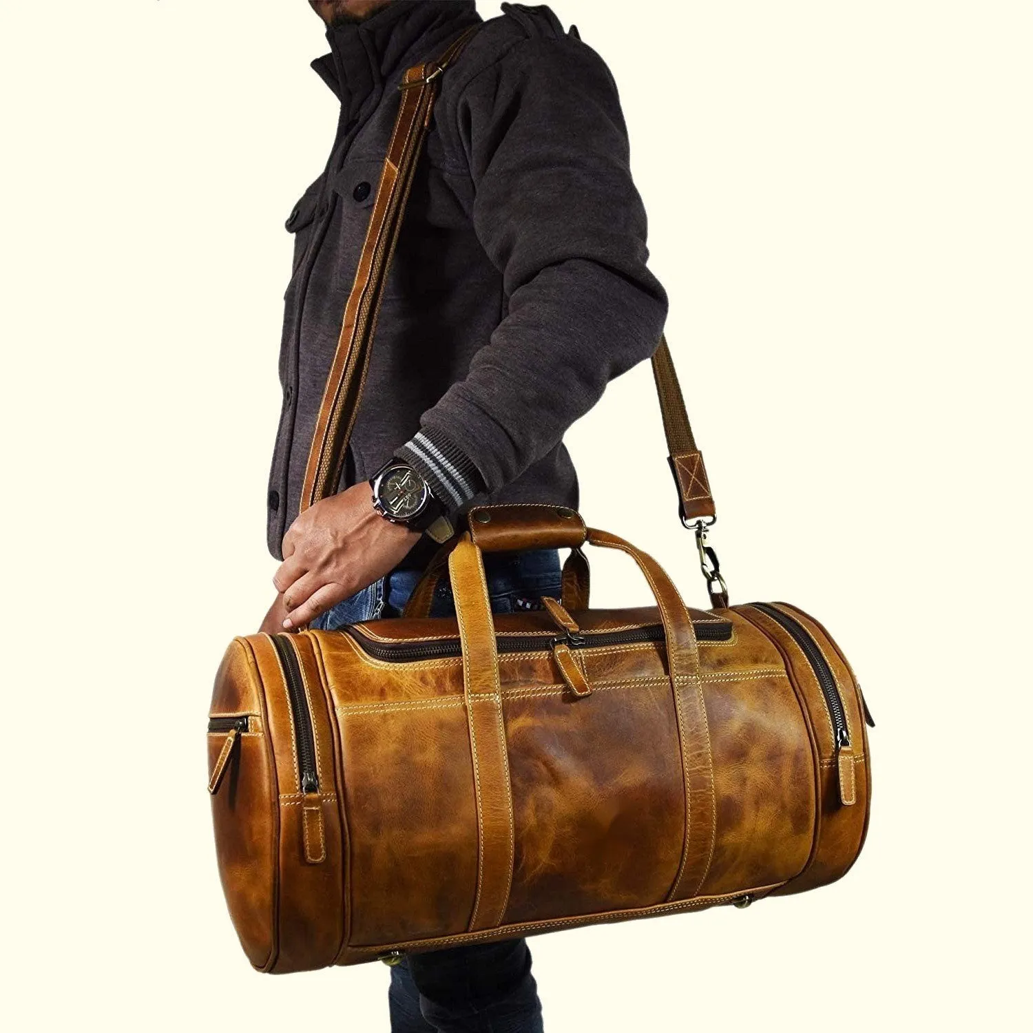 Barrel Travel Weekend Leather Duffel Bag