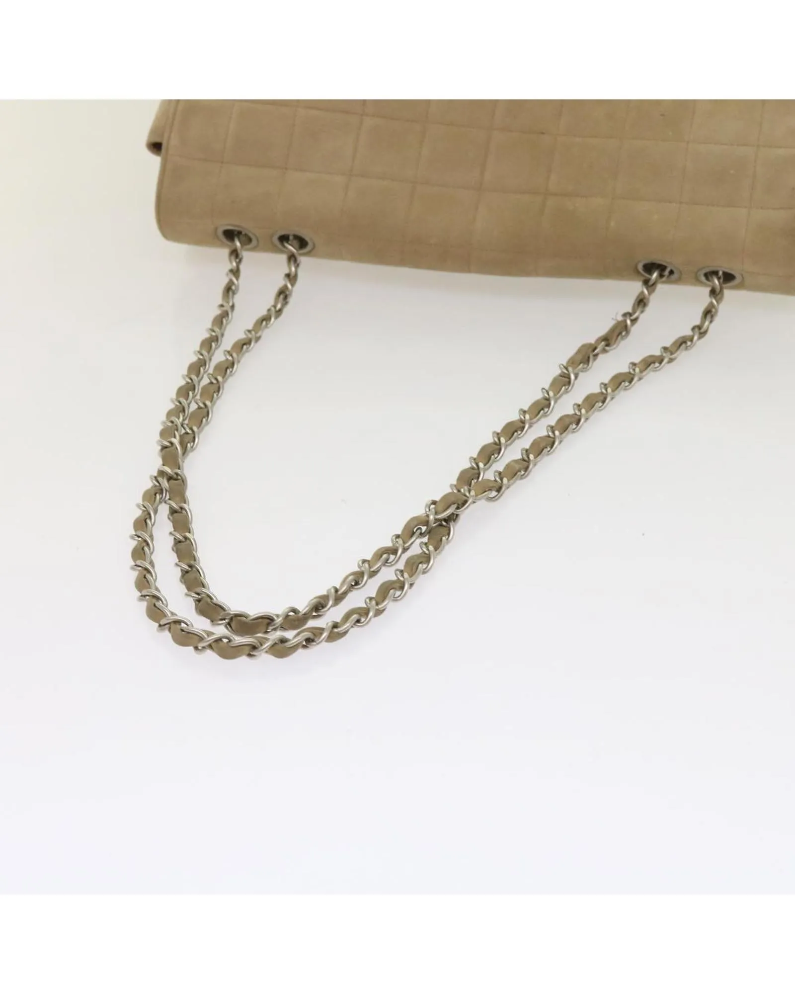 Beige Suede Chain Shoulder Bag with CC Logo Detail - Authentic CHANEL