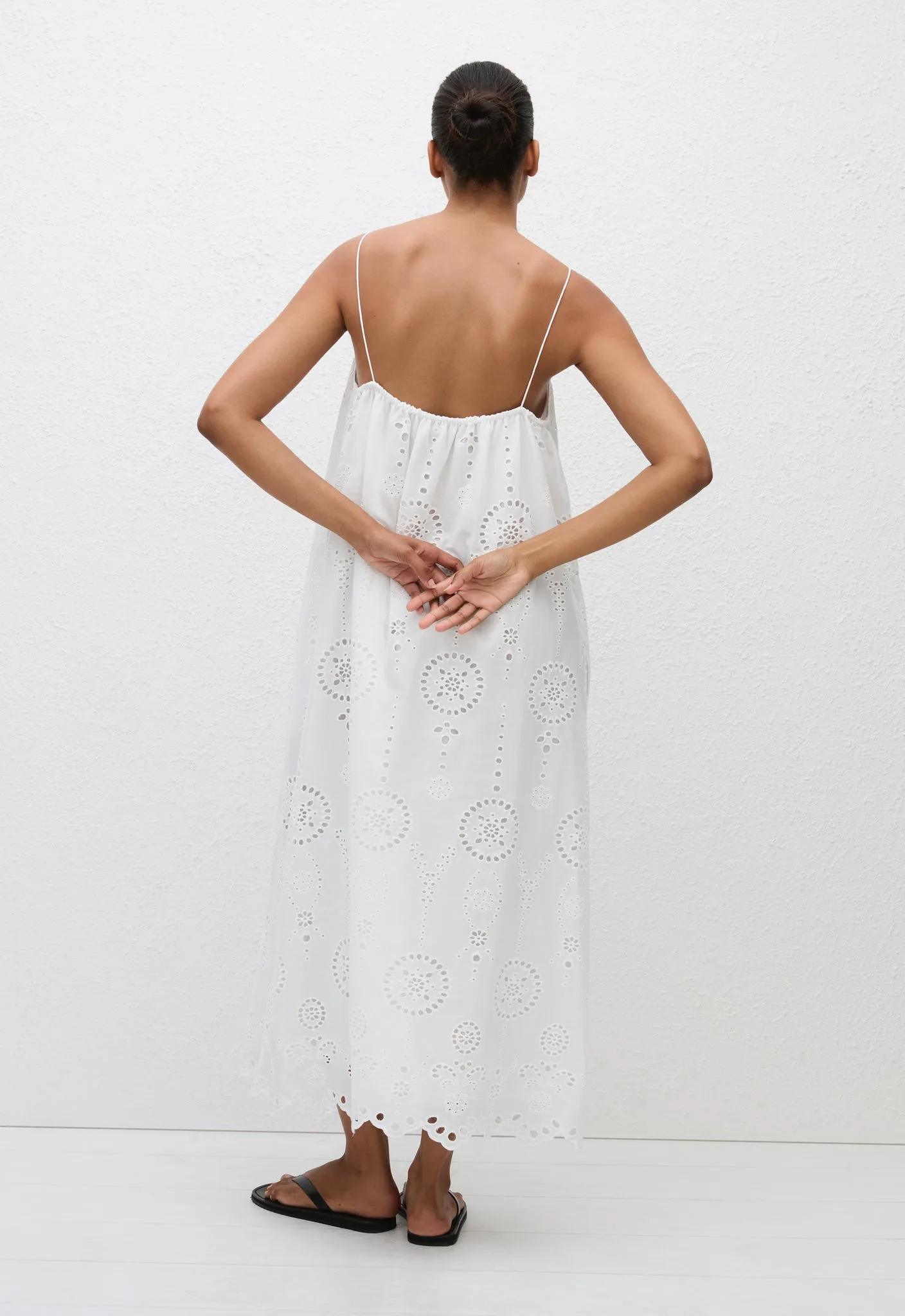 Broderie Cami Midi Dress - White