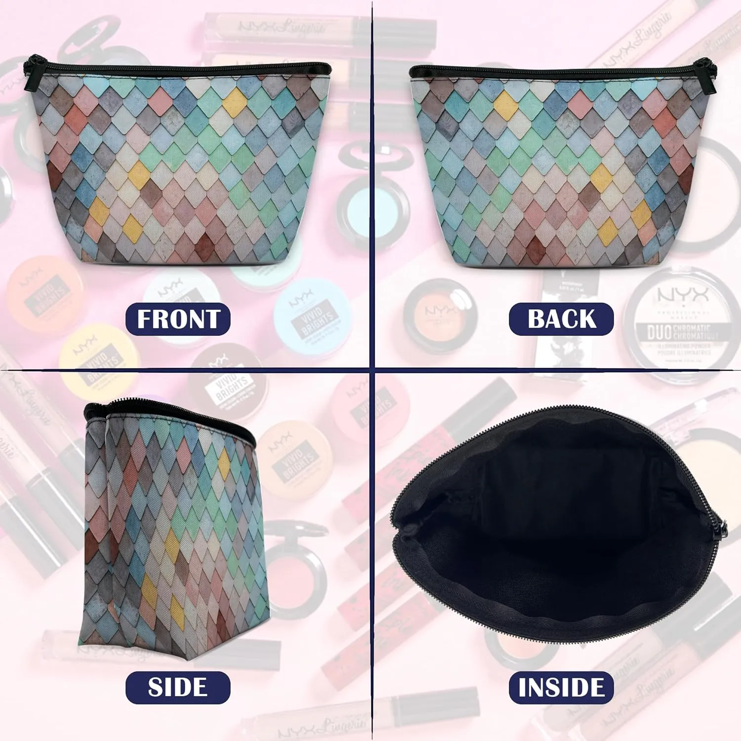 Colorful Sunroof Tiles Makeup Bag for Purse, Waterproof Funny Cosmetic Bag for Women, Zipper Travel Toiletry Pouch Gift 9.55.9 Inch