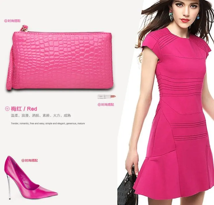 Crocodile/Stone Pattern Envelope Synthetic Leather Clutch Wrist/Shoulder Bag