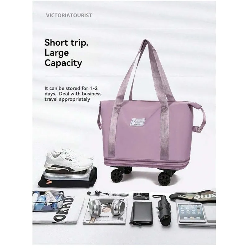 Expandable foldable duffel bag suitcase with Removable Wheels L -Black