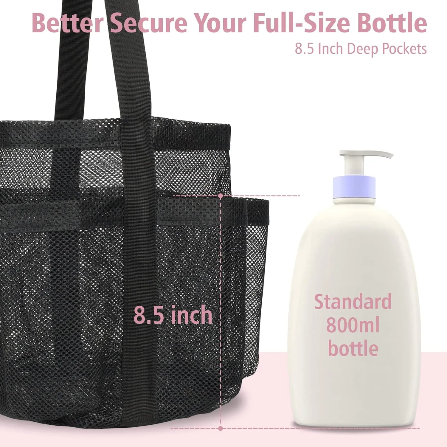 F-color Mesh Shower Caddy Portable, Shower Basket Tote for College Dorm Room Gym Rv Essentials, 8.5" Deeper Pocket Quick Dry Bathroom Caddy Bag with S Hook, 2 Packs Black