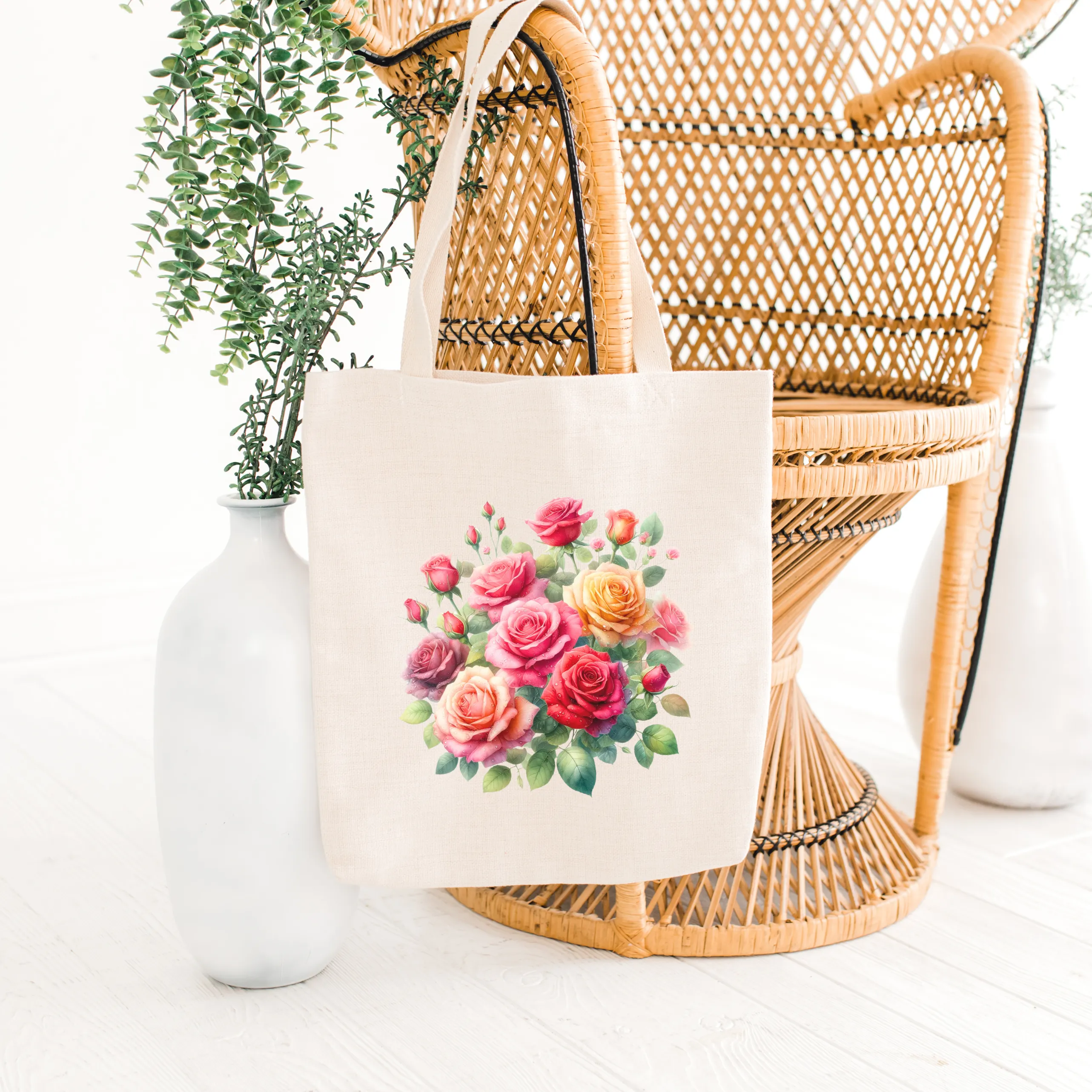 Fancy Florals - Roses - Tote Bag - 15" H x 15" W