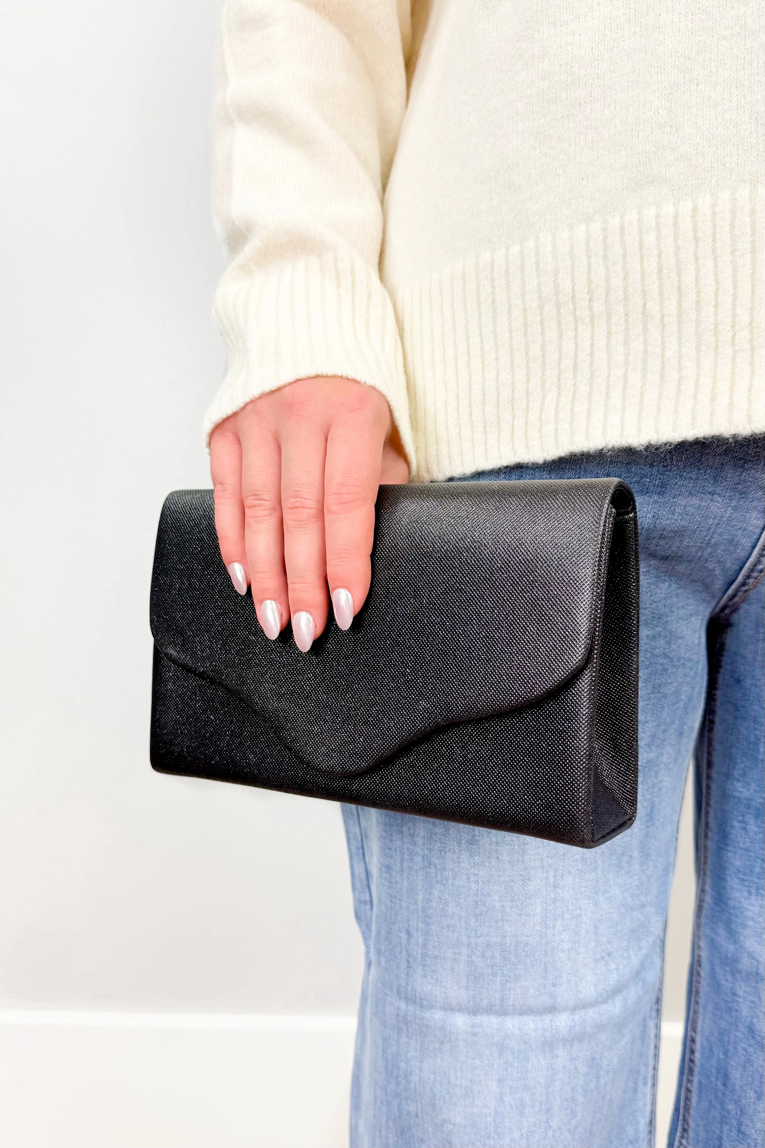 Glistening Nights Sparkly Crossbody Clutch in Black