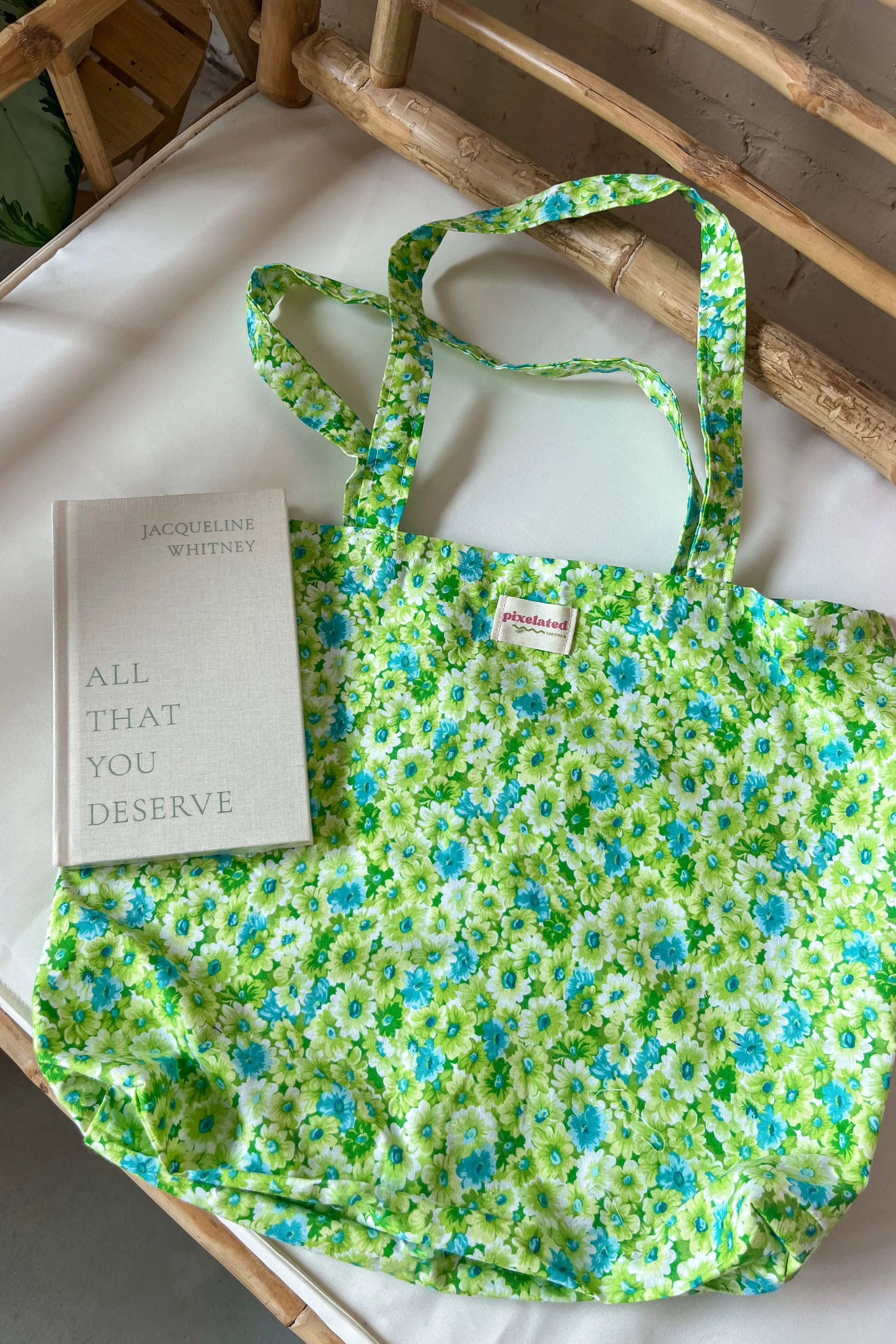 Handmade Tote Bag in Green by Pixelated