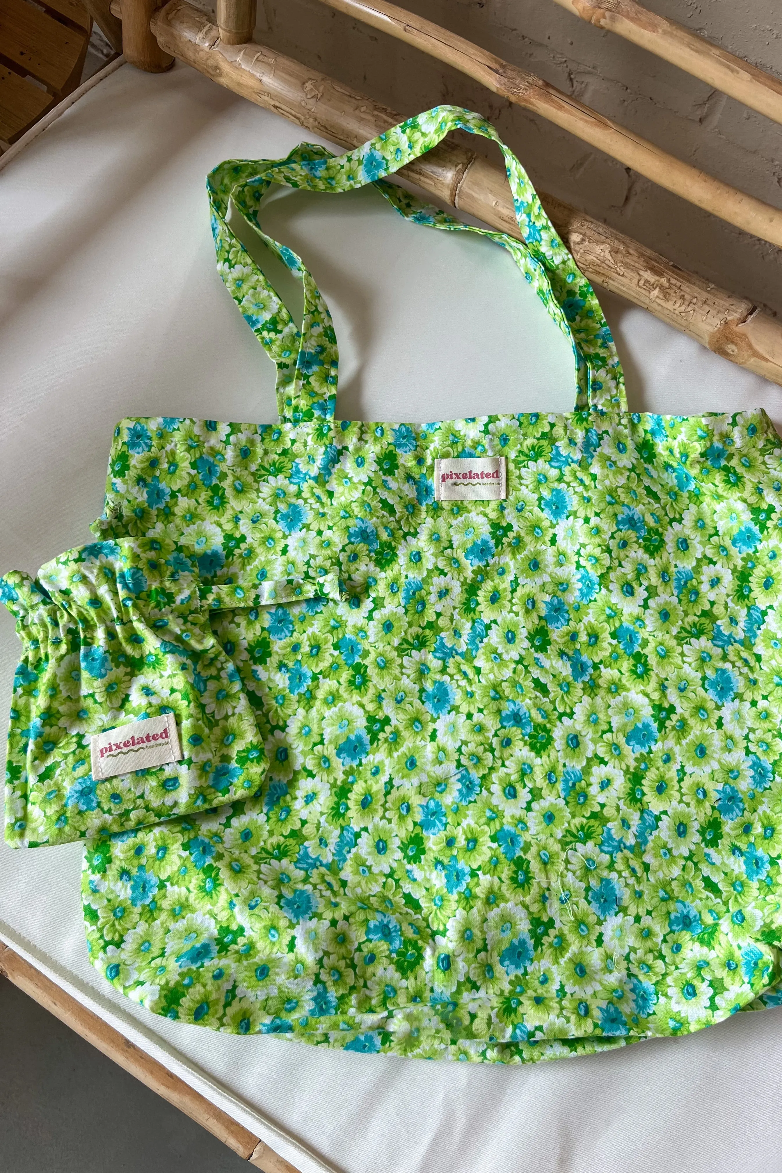 Handmade Tote Bag in Green by Pixelated
