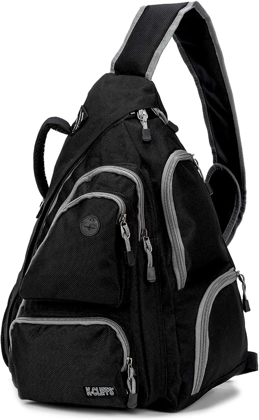 K-Cliffs Heavy Duty Sling Backpack Water-Resistant Laptop Bookbag Body Bag Bright Color Safety Reflective Stipe