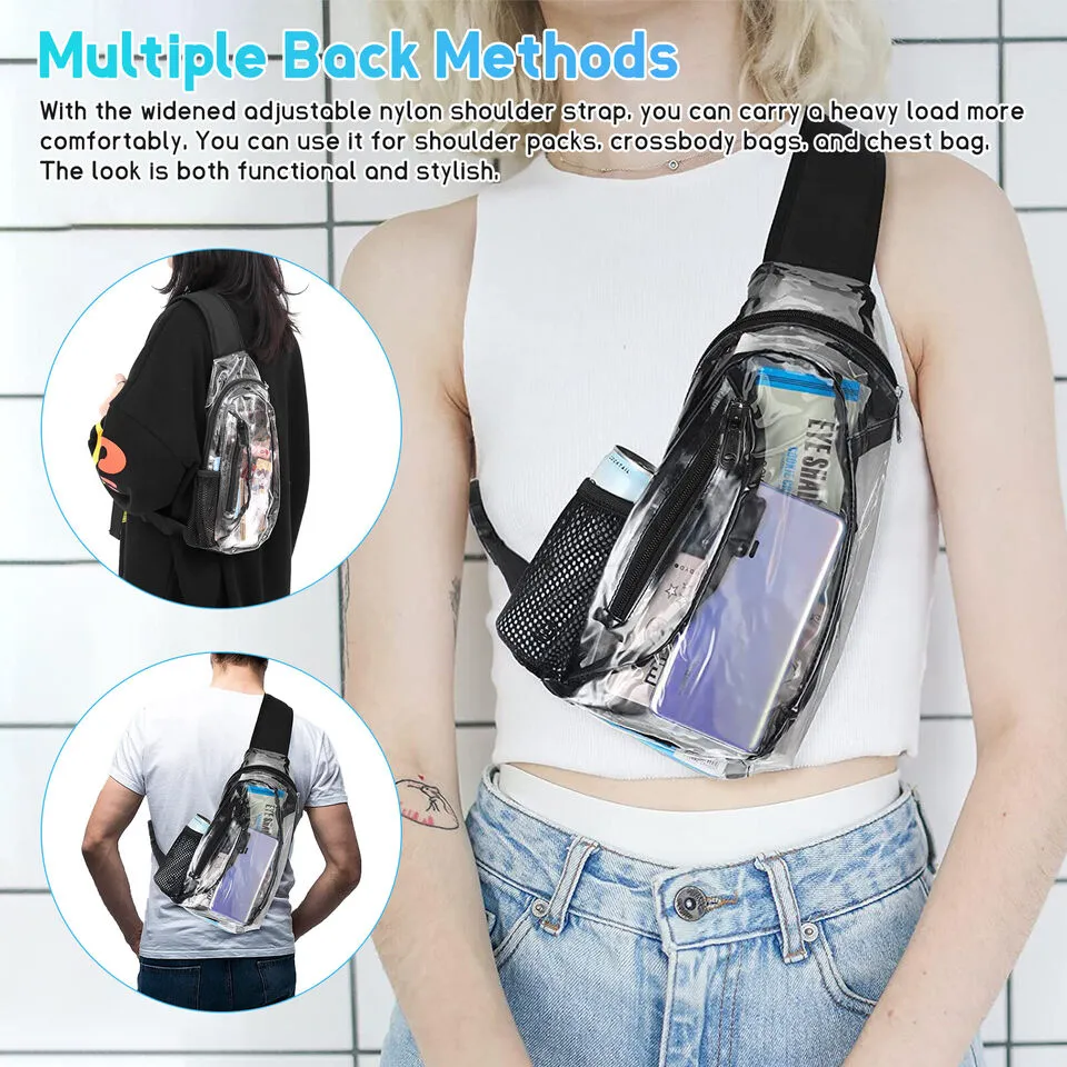 Men Women Clear PVC Shoulder Crossbody Transparent Backpack Chest Bag Waterproof