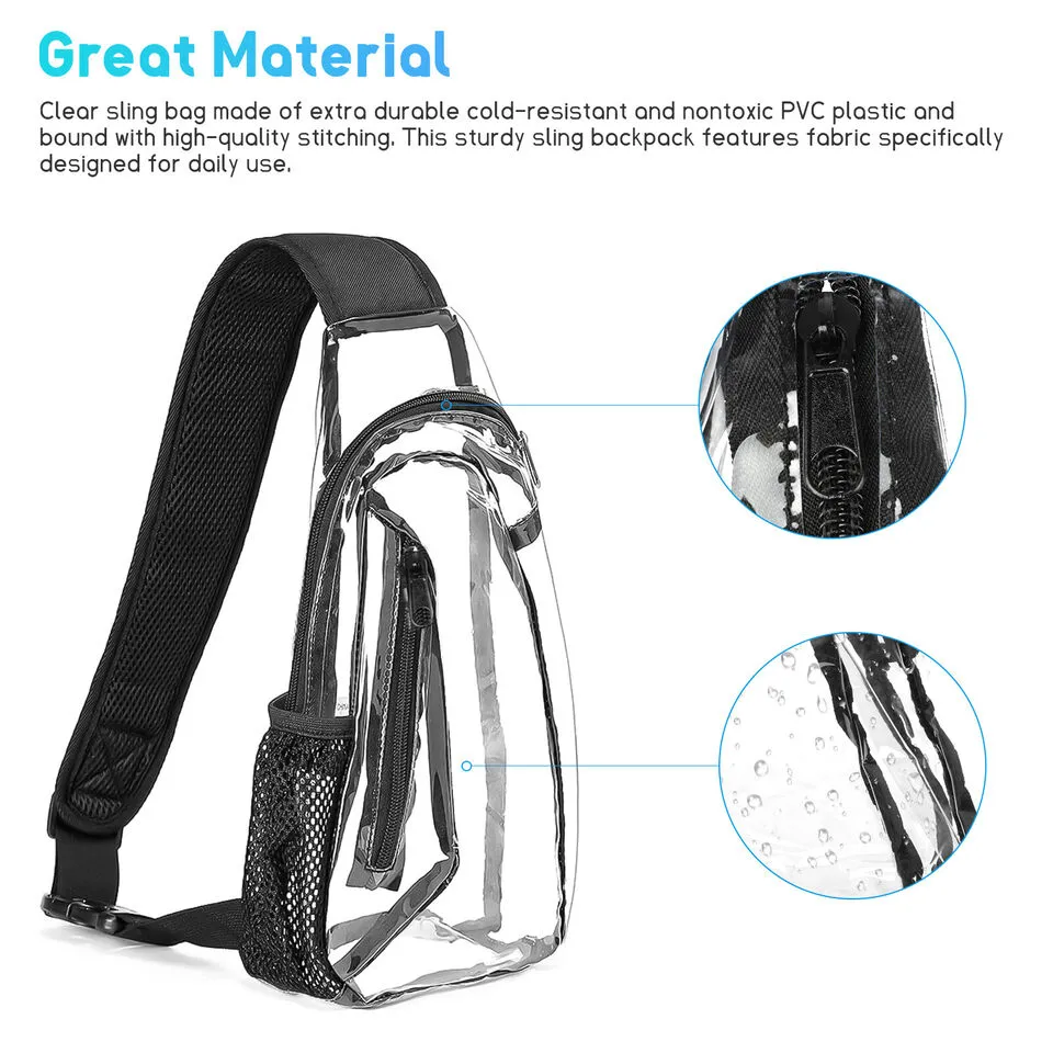 Men Women Clear PVC Shoulder Crossbody Transparent Backpack Chest Bag Waterproof