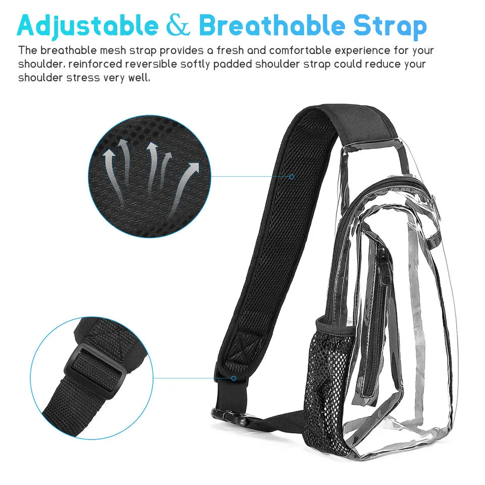 Men Women Clear PVC Shoulder Crossbody Transparent Backpack Chest Bag Waterproof