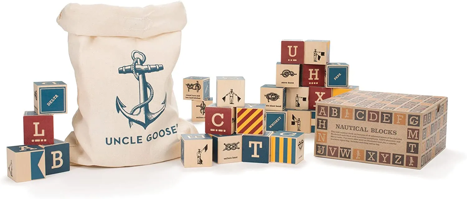 Nautical Wooden Blocks with Canvas Bag