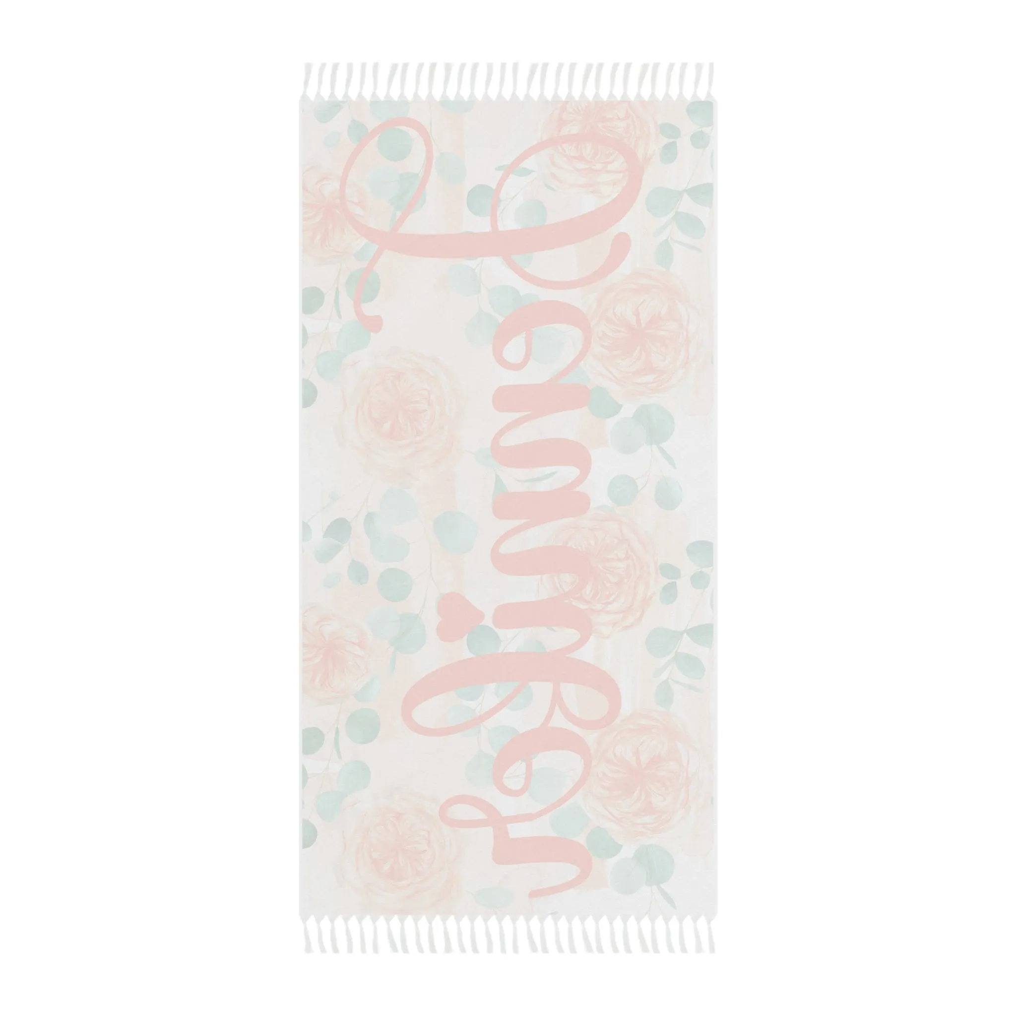 Personalised Boho Beach Towel, Roses and Eucalyptus Leaves