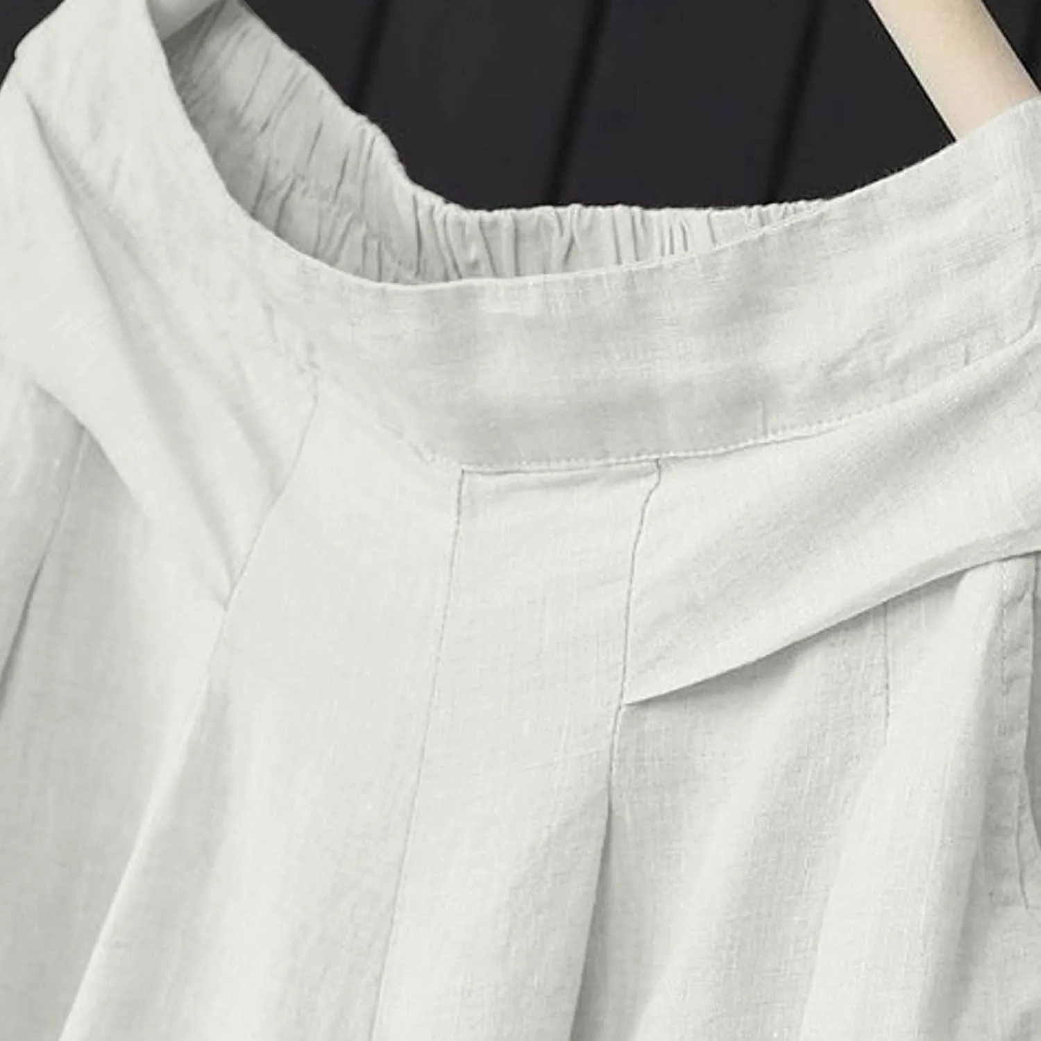 PTOLOCIF Cotton Linen Pants for Women Summer Drawstring Wide Leg Pants Loose Casual Cotton Linen Palazzo Pant with Pockets
