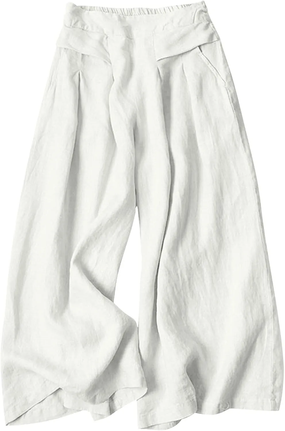 PTOLOCIF Cotton Linen Pants for Women Summer Drawstring Wide Leg Pants Loose Casual Cotton Linen Palazzo Pant with Pockets