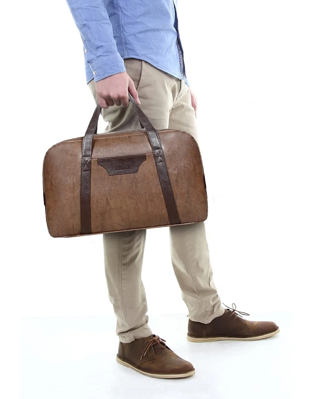 The Clownfish Romer 27 litres Unisex Faux Leather Travel Duffle Bag (Brown)