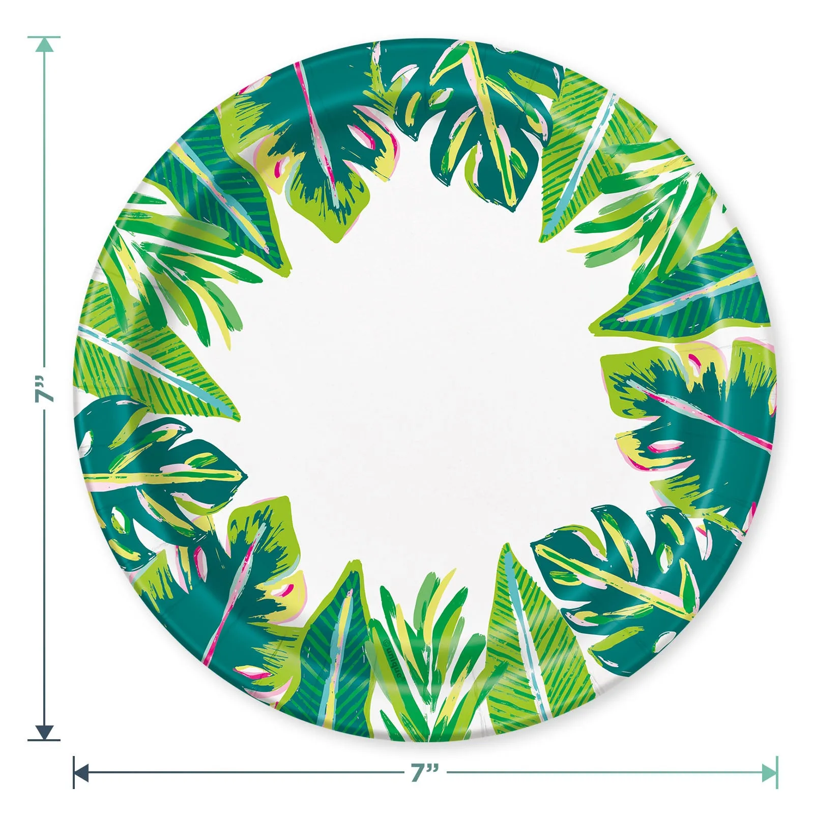 Tropical Leaves With Metallic Gold Paper Dessert Plates and "Tropic Like It's Hot" Beverage Napkins (Serves 16)