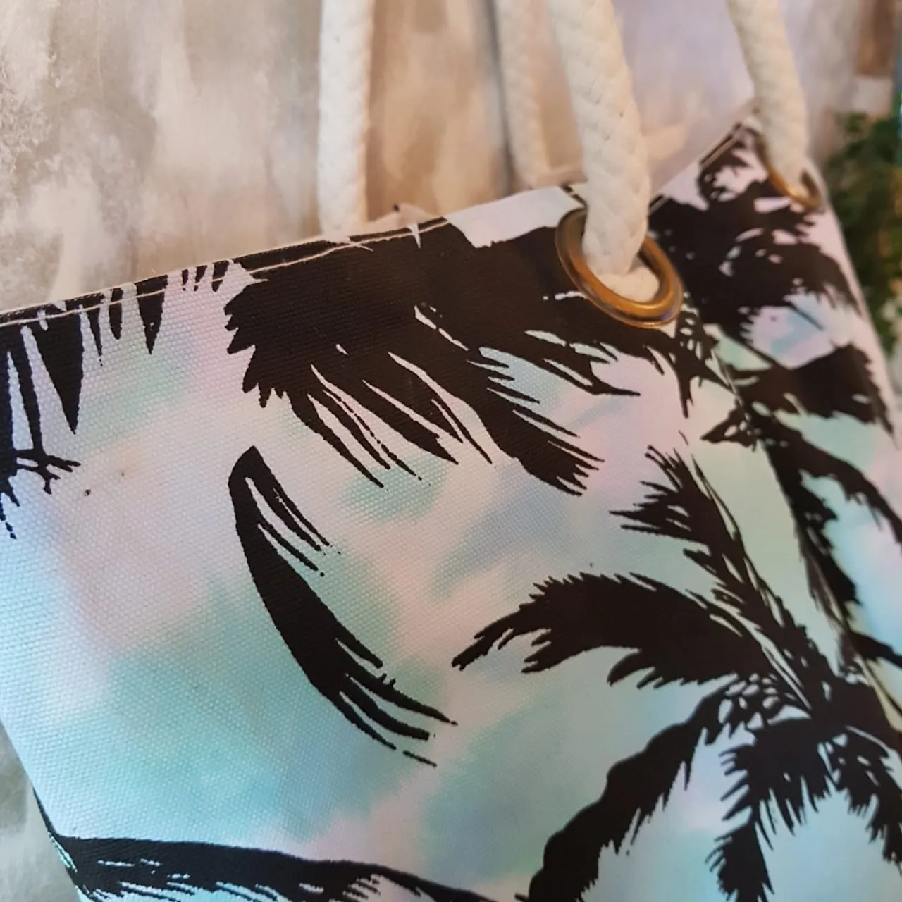 Tropical Palm Tree Print Cotton Canvas Tote & Beach Bag