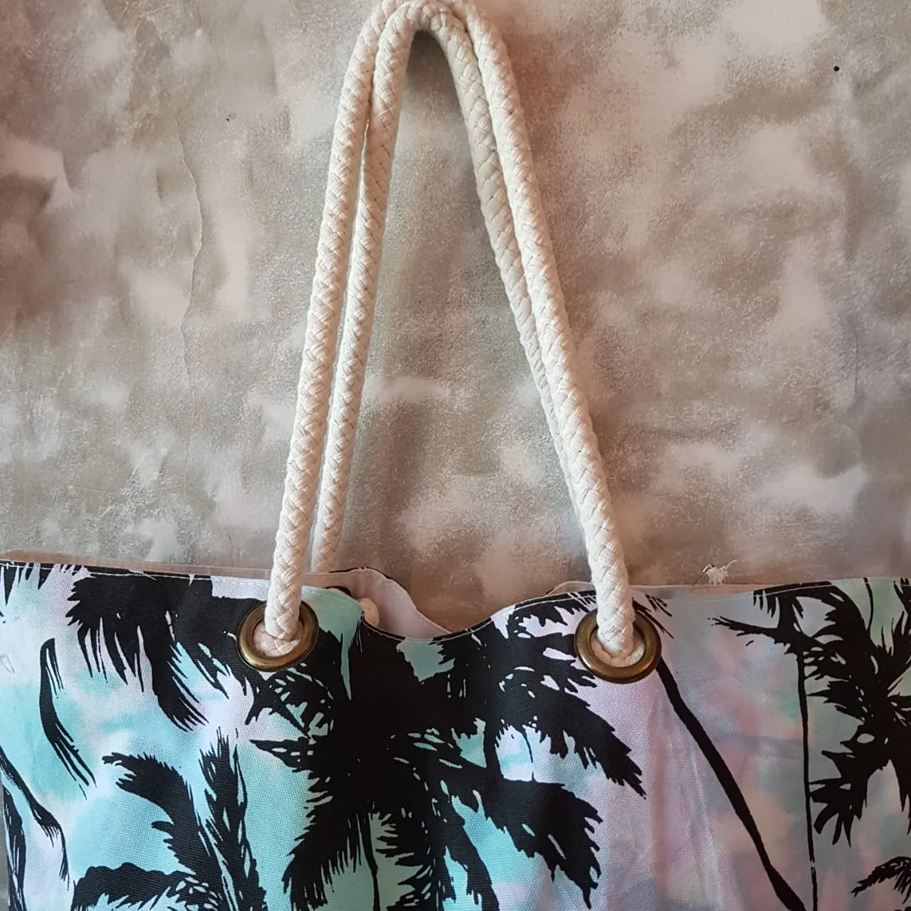 Tropical Palm Tree Print Cotton Canvas Tote & Beach Bag