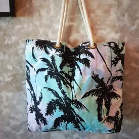 Tropical Palm Tree Print Cotton Canvas Tote & Beach Bag