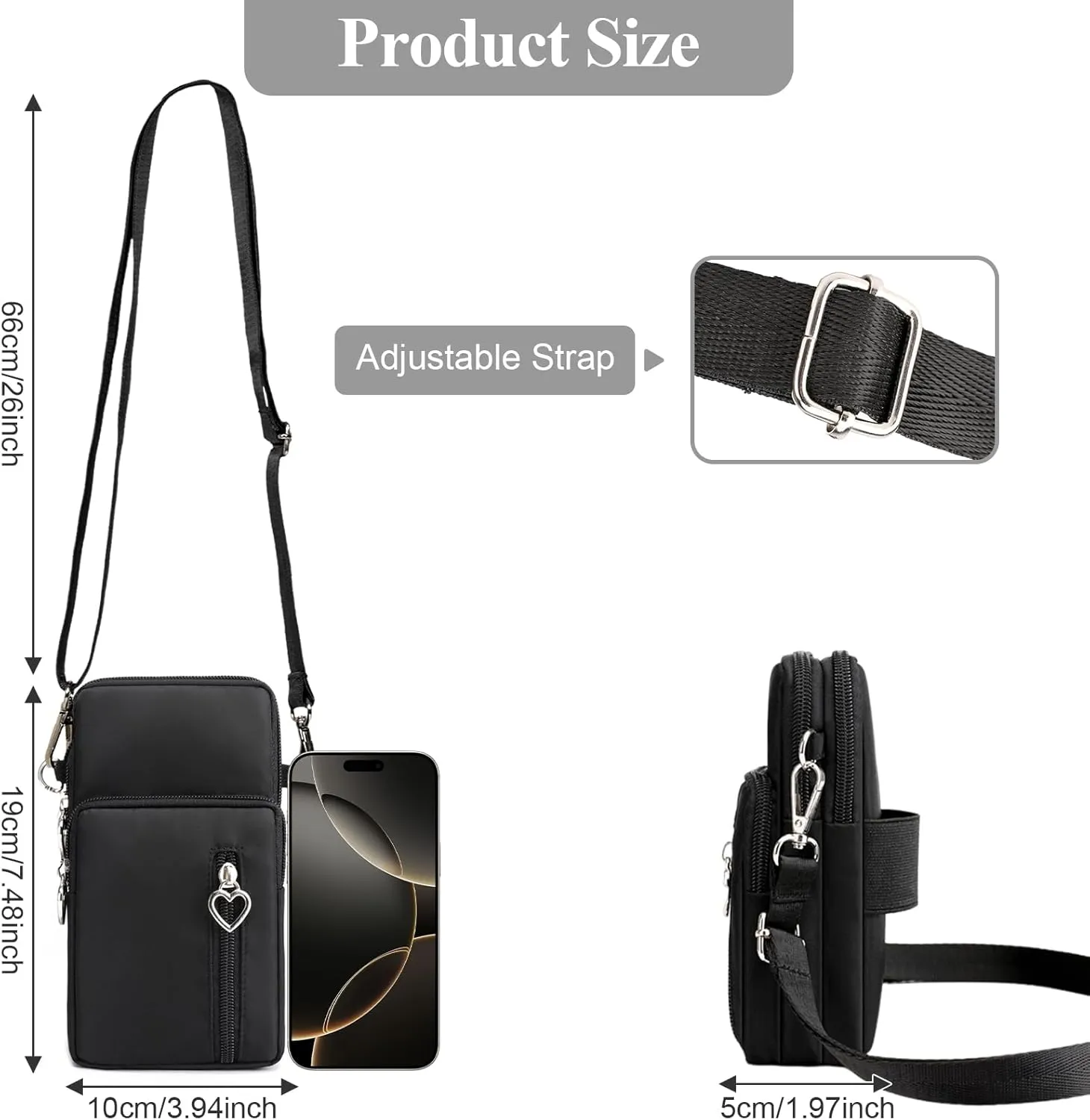 WITERY Waterproof Nylon Cute Crossbody Cell Phone Purse Smartphone Wallet Bag for Women