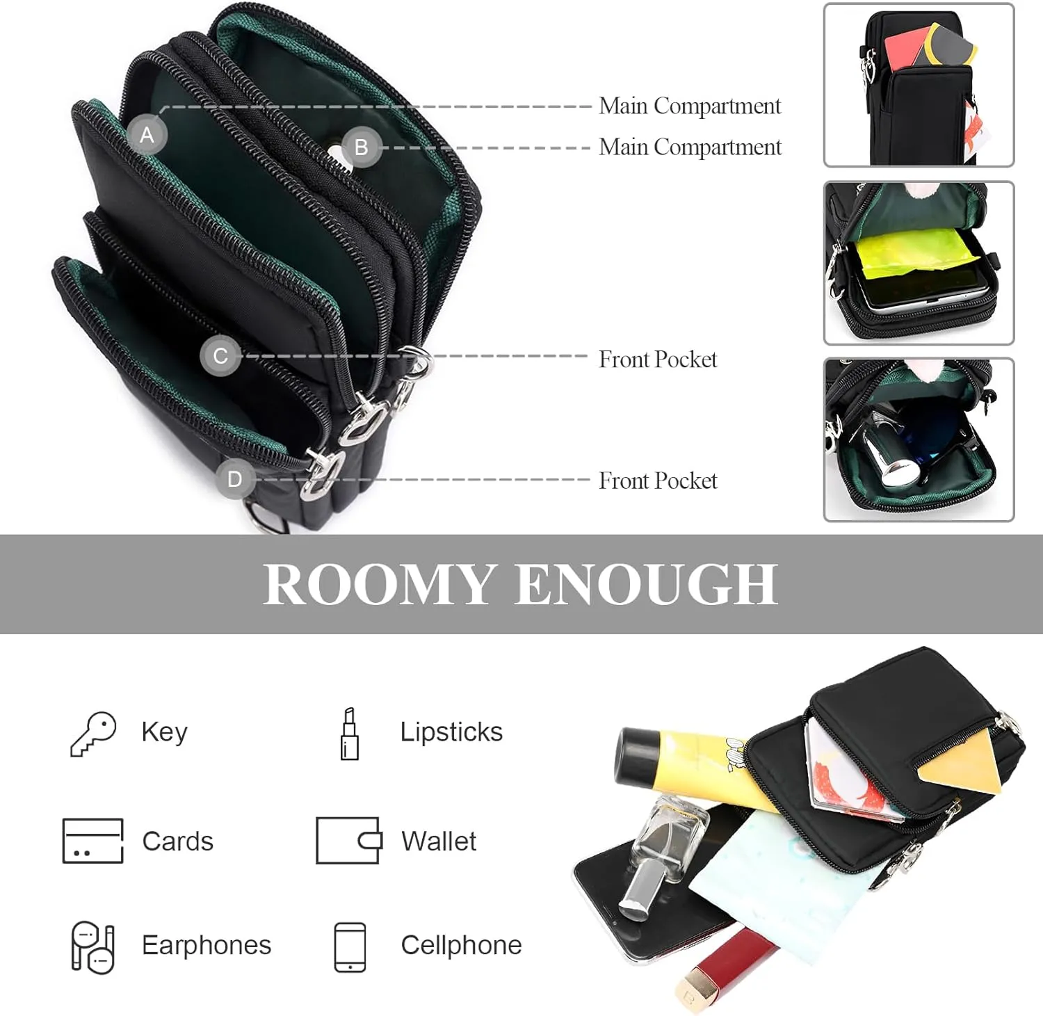 WITERY Waterproof Nylon Cute Crossbody Cell Phone Purse Smartphone Wallet Bag for Women